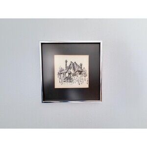 Vintage 1973 Signed Original Sketch Signed & Dated Art - Matted Framed House